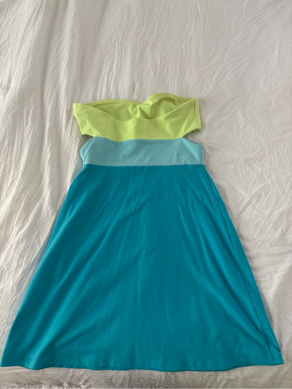Susana Monaco Lime and Teal Strapless Colorblock Dress